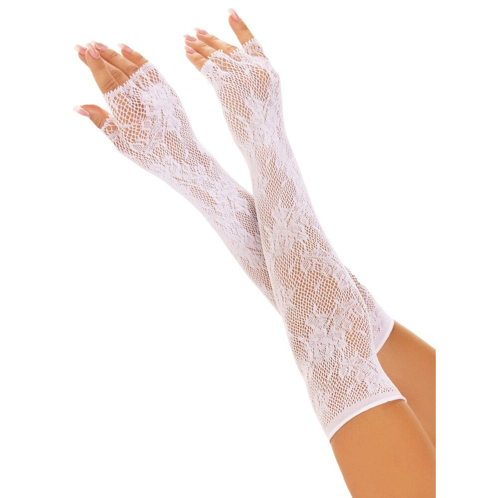 Leg Ave Floral Net Fingerless Gloves White – product image for adult pleasure and intimacy