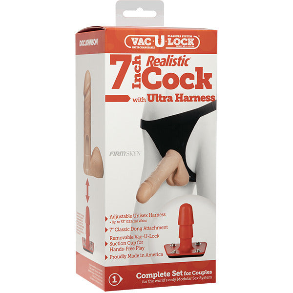 VacULock 7 Inch Realistic Cock With Ultra Harness – Explore Enhanced Intimacy | Discreet UK Shipping