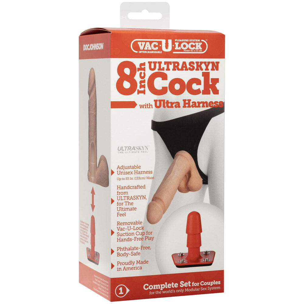 VacULock Ultraskyn 8 Inch Realistic Cock With Ultra Harness – Explore Enhanced Intimacy | Discreet UK Shipping