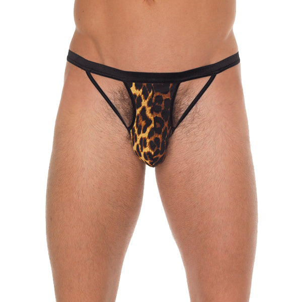 Mens Black GString With Black Straps To Animal Print Pouch – product image for adult pleasure and intimacy