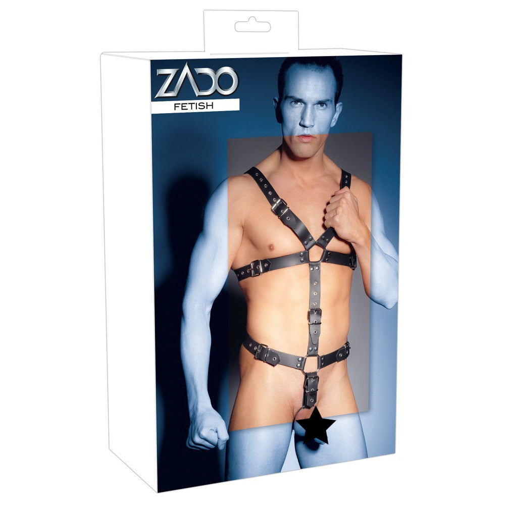 Mens Leather Adjustable Harness With Cock Ring – Explore Enhanced Intimacy | Discreet UK Shipping