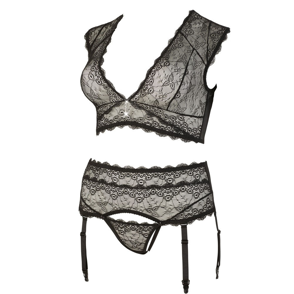 Cottelli Plus Size Bralette and String Set Black – Explore Enhanced Intimacy | Discreet UK Shipping