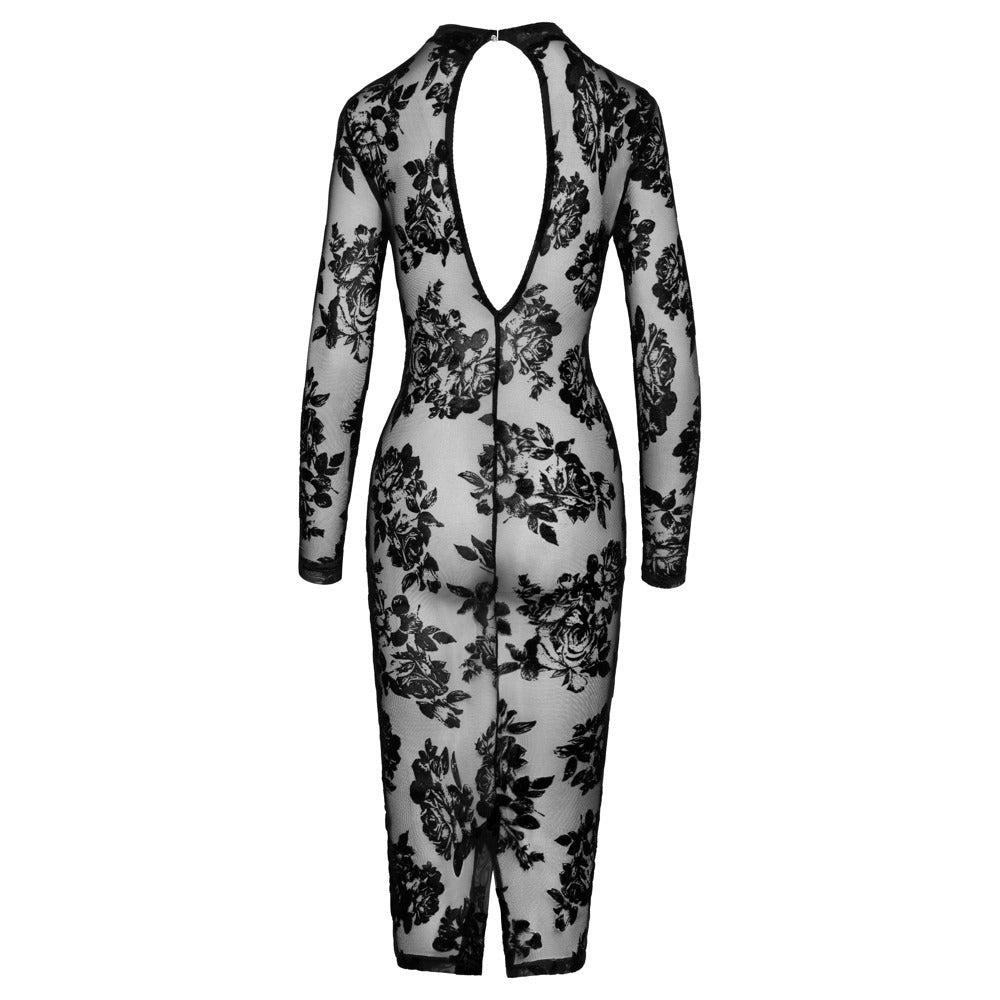 Noir Tight Fitting Floral Transparent Dress – Explore Enhanced Intimacy | Discreet UK Shipping