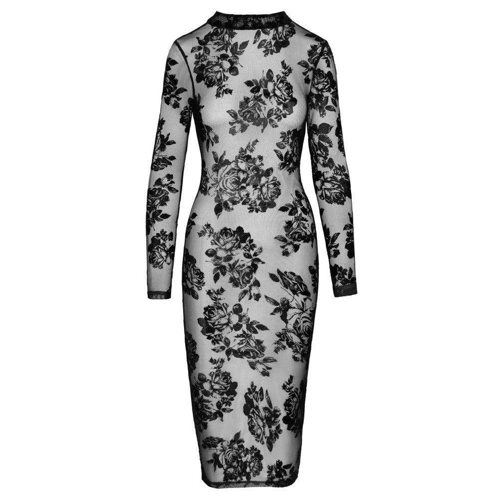 Noir Tight Fitting Floral Transparent Dress – Explore Enhanced Intimacy | Discreet UK Shipping