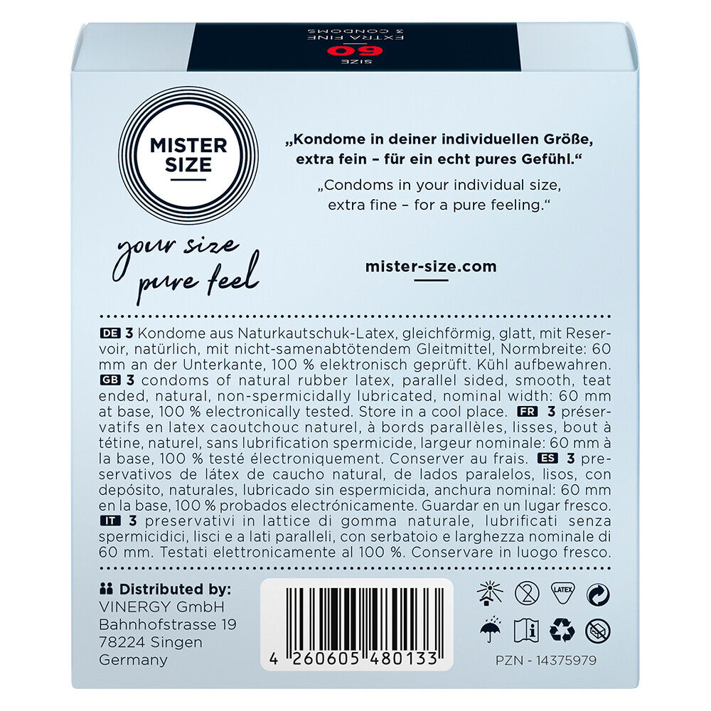 Mister Size 60mm Your Size Pure Feel Condoms 3 Pack – Explore Enhanced Intimacy | Discreet UK Shipping