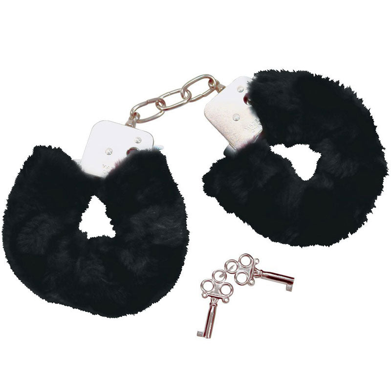 Bad Kitty Black Plush Handcuffs – product image for adult pleasure and intimacy