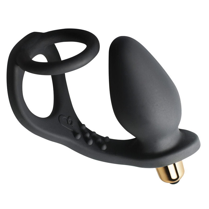 Rocks Off 7 Speed ROZen Cockring And Anal Plug Black – product image for adult pleasure and intimacy
