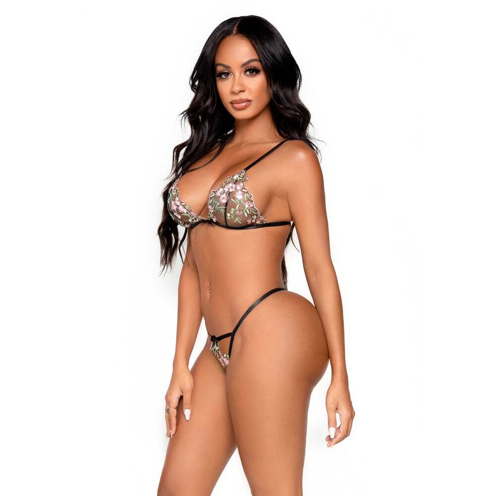 Leg Avenue Floral Sheer Bra and GString Black – Explore Enhanced Intimacy | Discreet UK Shipping