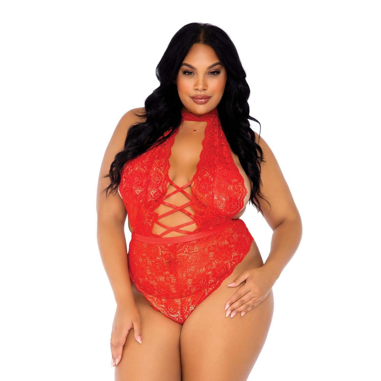Leg Avenue Floral Lace Crotchless Teddy Red UK 18 to 22 – product image for adult pleasure and intimacy