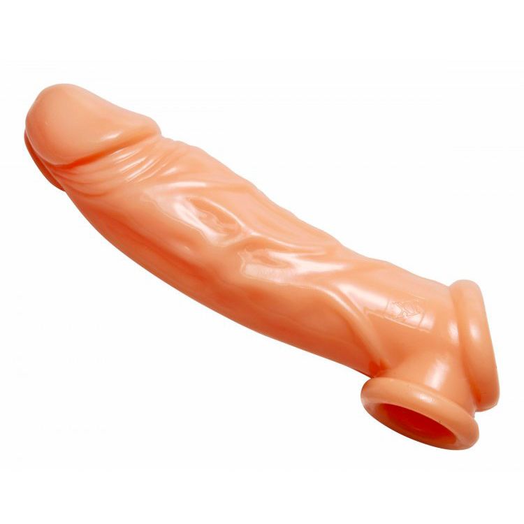 Realistic Flesh Penis Enhancer and Ball Stretcher 8 Inches – silicone ring stretcher for enhanced male pleasure
