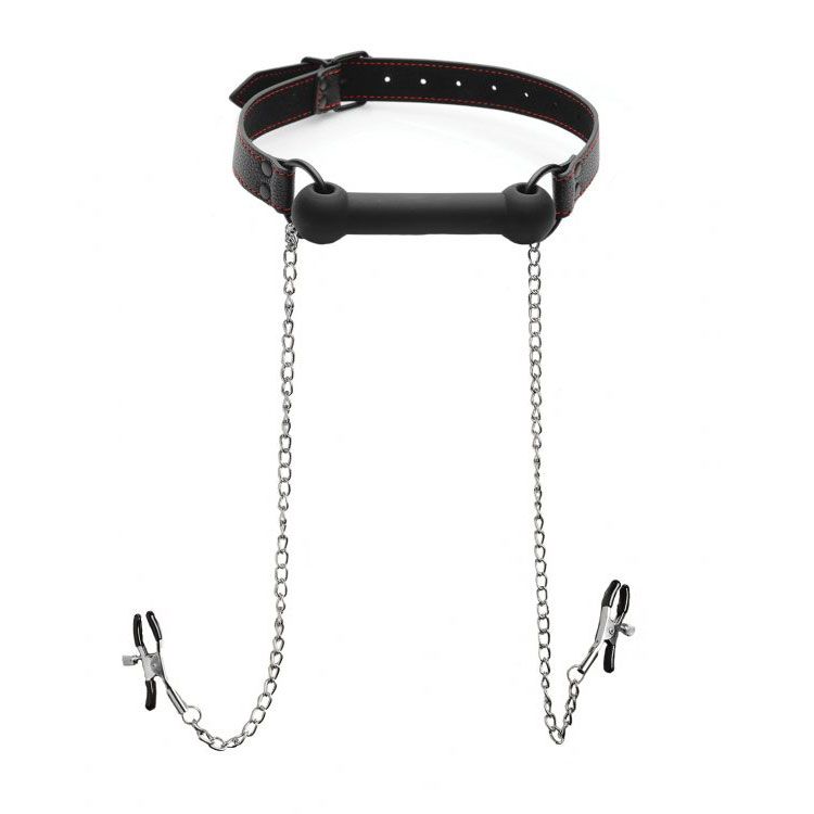 Silicone Bit Gag with Nipple Clamps – product image for adult pleasure and intimacy