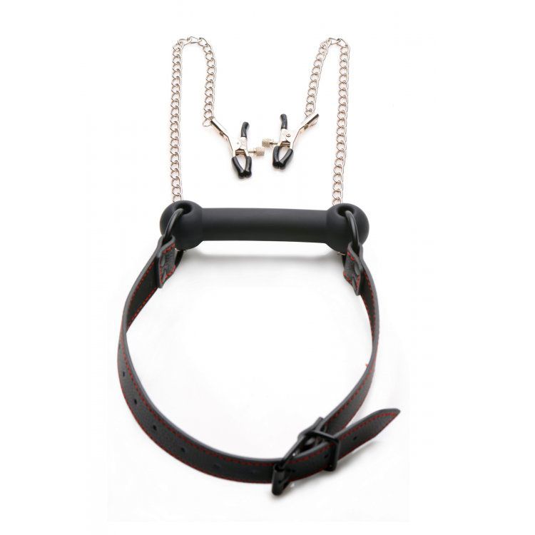 Silicone Bit Gag with Nipple Clamps – Explore Enhanced Intimacy | Discreet UK Shipping
