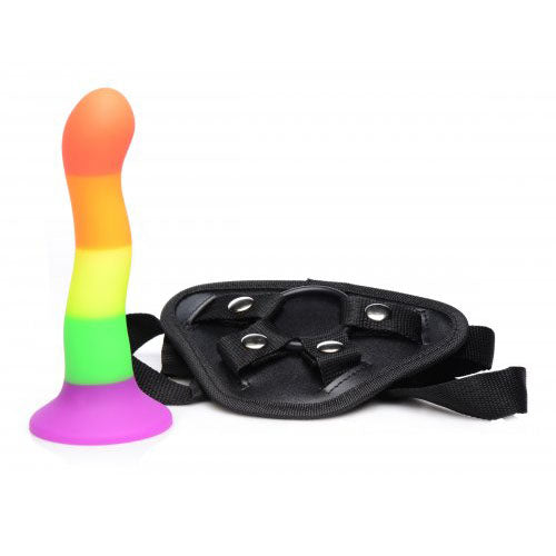 Proud Rainbow Silicone Dildo with Harness – product image for adult pleasure and intimacy