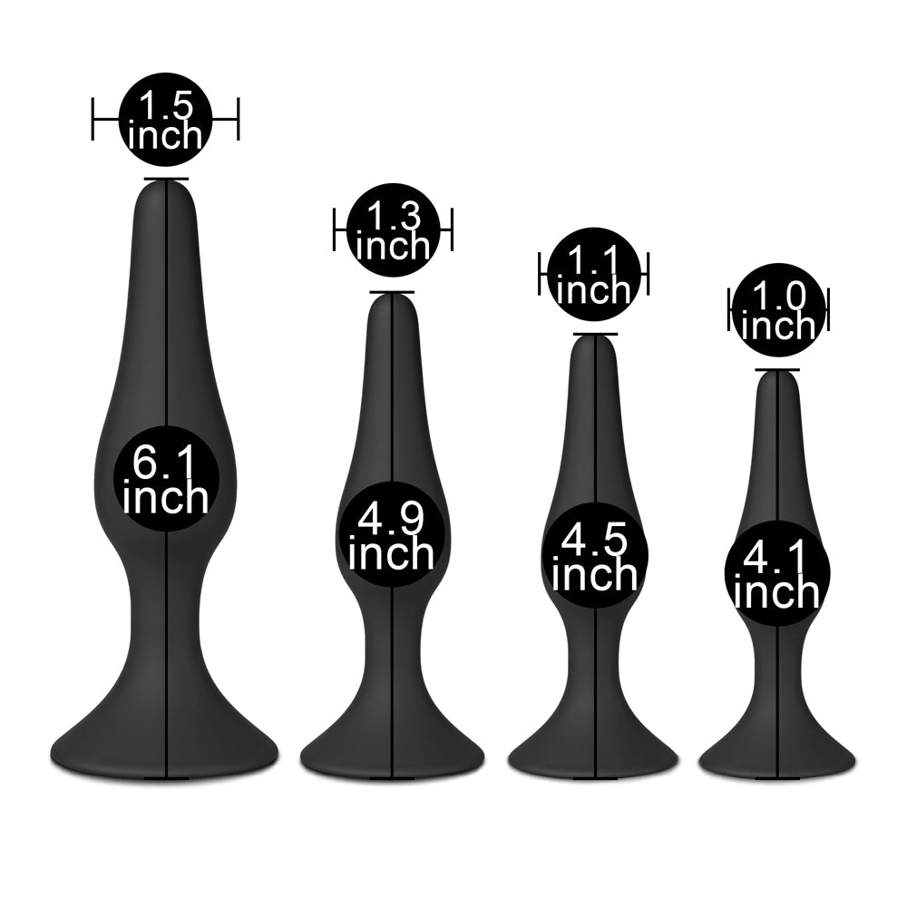 Set of Four Silicone Butt Plugs Black – Explore Enhanced Intimacy | Discreet UK Shipping