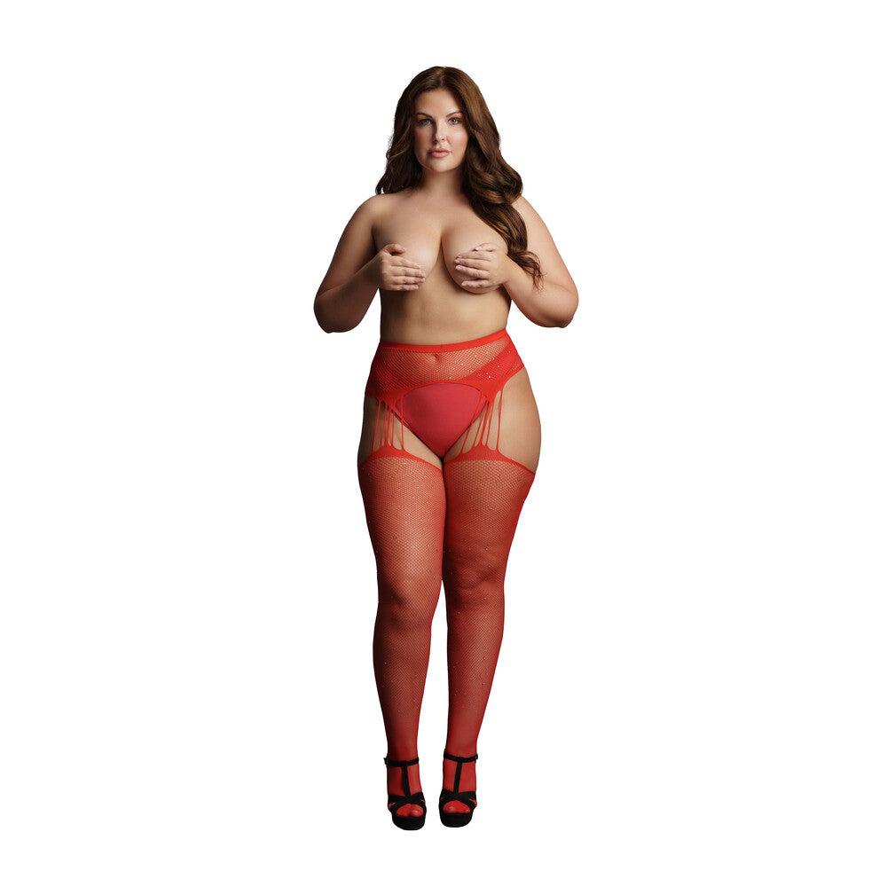 Le Desir Suspender Rhinestone Pantyhose Red UK 14 to 20 – product image for adult pleasure and intimacy
