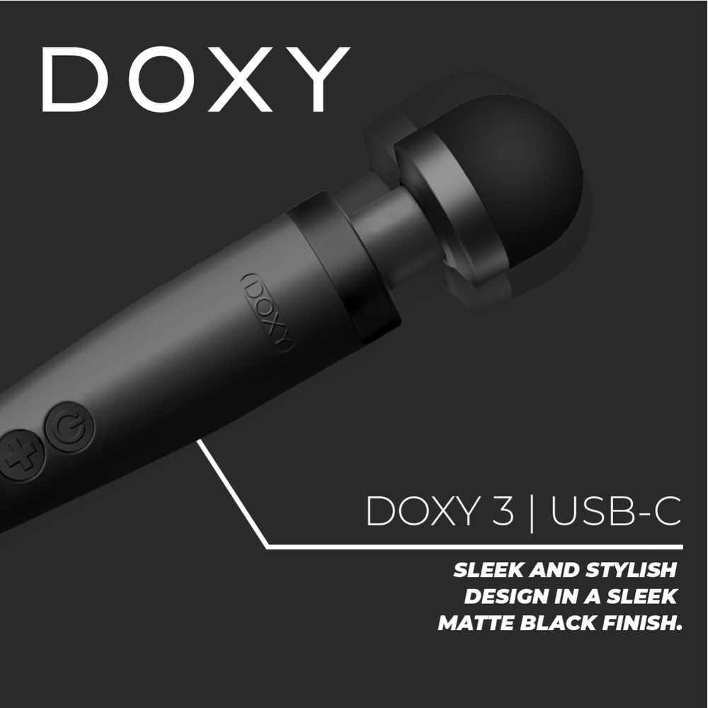 Doxy Wand 3 Black USB Powered – App-Controlled Wand Vibrator | Premium Wireless UK Toy