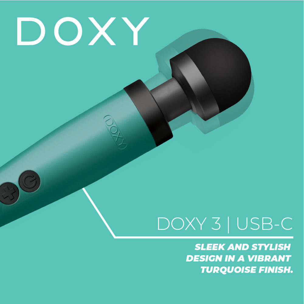 Doxy Wand 3 Turquoise USB Powered – App-Controlled Wand Vibrator | Premium Wireless UK Toy