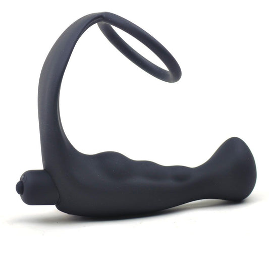 Black Silicone Anal Plug Vibrator with Cock Ring – powerful waterproof vibrator for intense pleasure