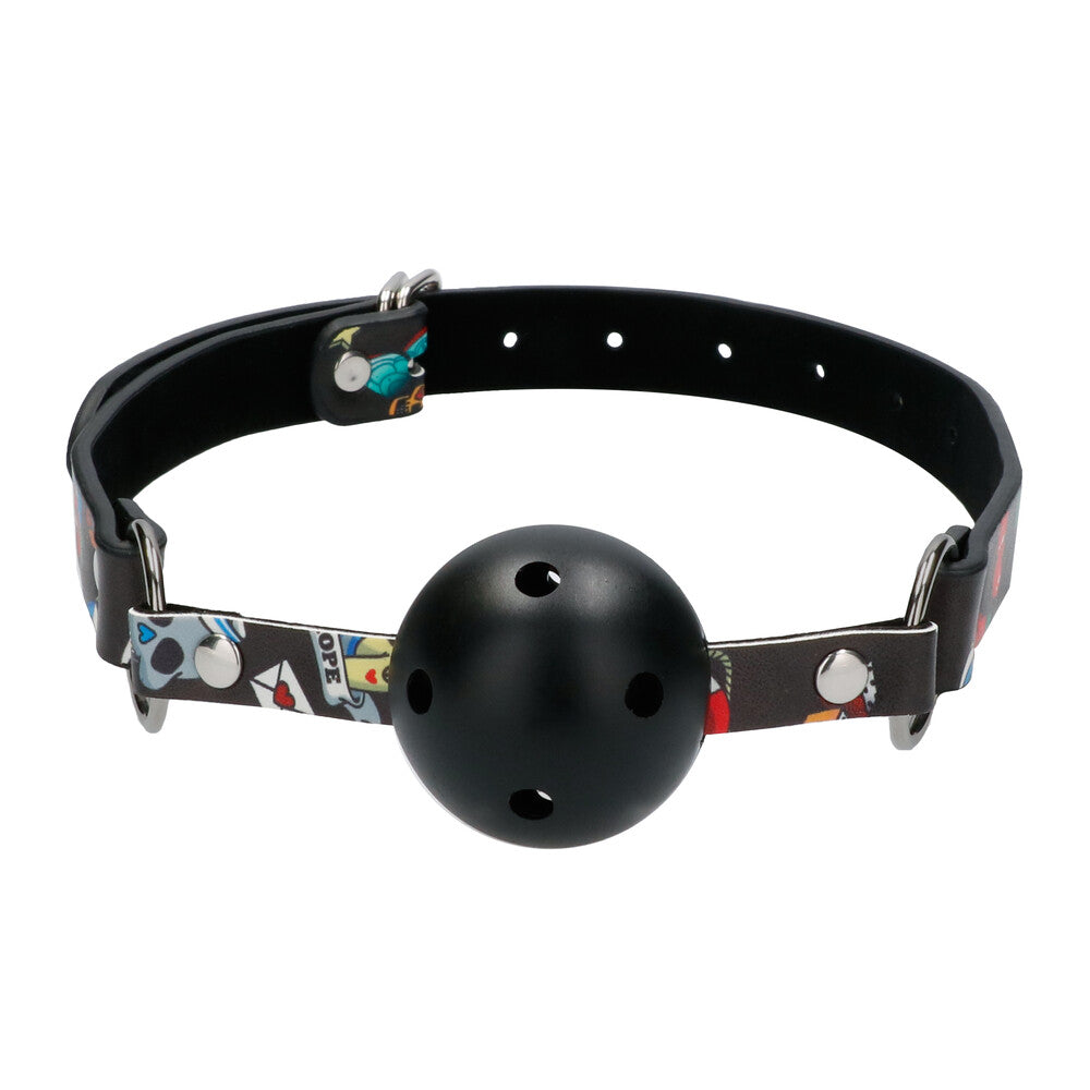 Ouch Breathable Ball Gag With Printed Leather Straps – product image for adult pleasure and intimacy