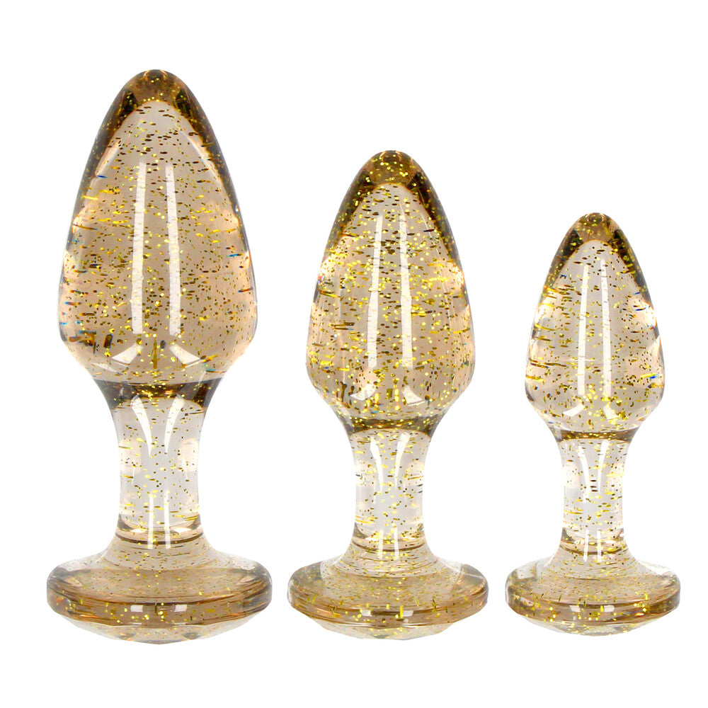 Ouch Golden Glitter Acrylic Butt Plug Set – product image for adult pleasure and intimacy