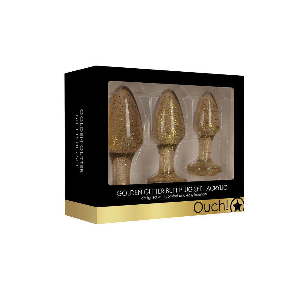 Ouch Golden Glitter Acrylic Butt Plug Set – Explore Enhanced Intimacy | Discreet UK Shipping