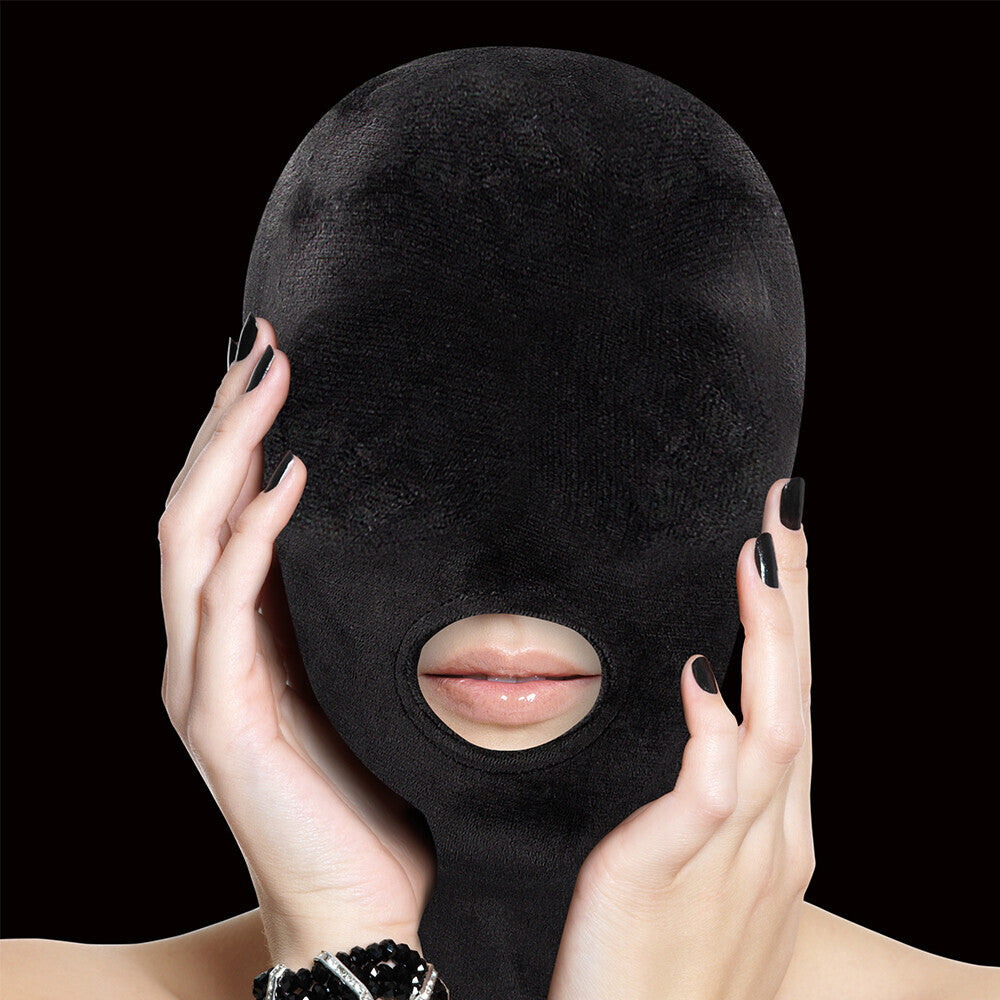 Ouch Velvet Mask With Mouth Opening – Stretchable Fetish Hood with Zipper Face | Comfortable & Breathable