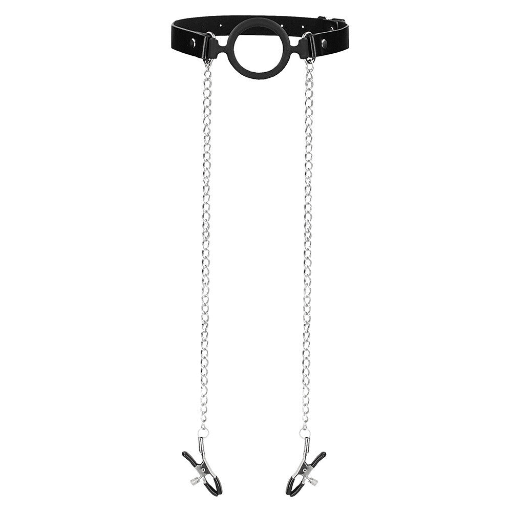 Ouch O Ring Gag With Nipple Clamps – product image for adult pleasure and intimacy