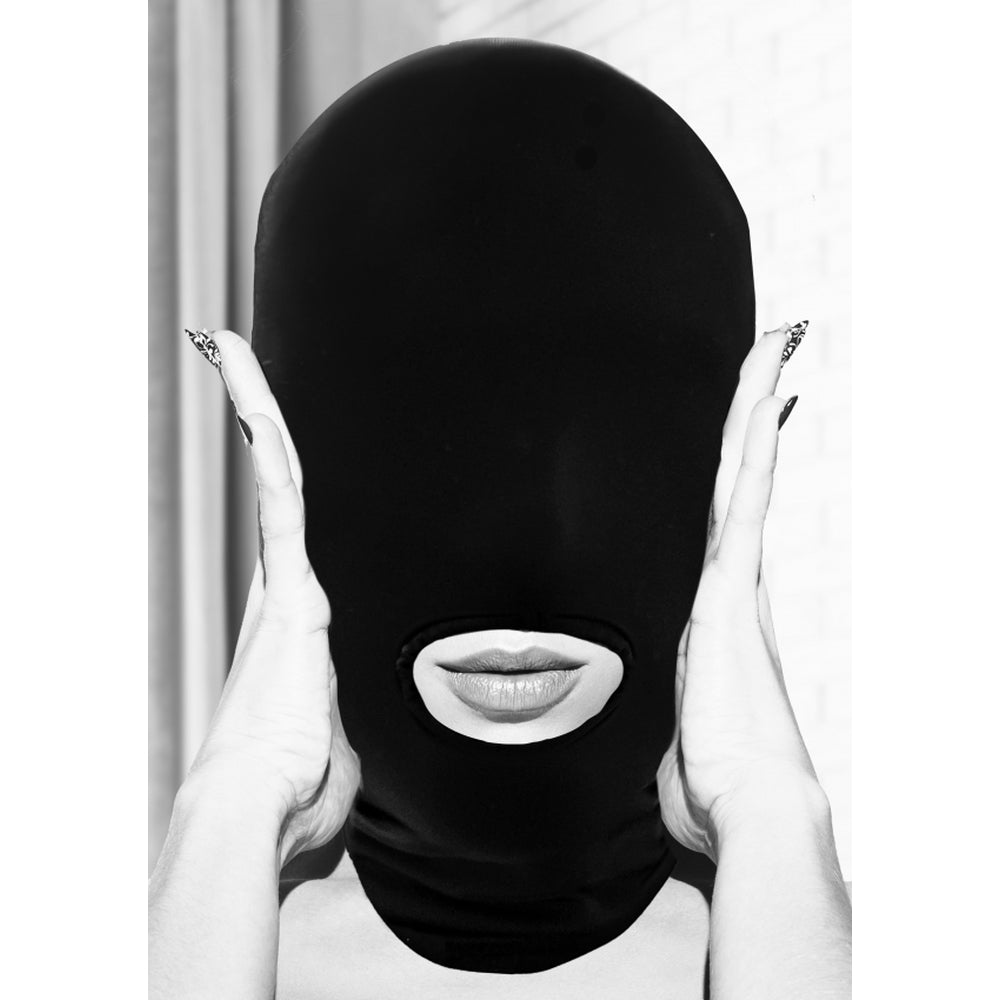 Ouch Submission Mask with Open Mouth – Stretchable Fetish Hood with Zipper Face | Comfortable & Breathable