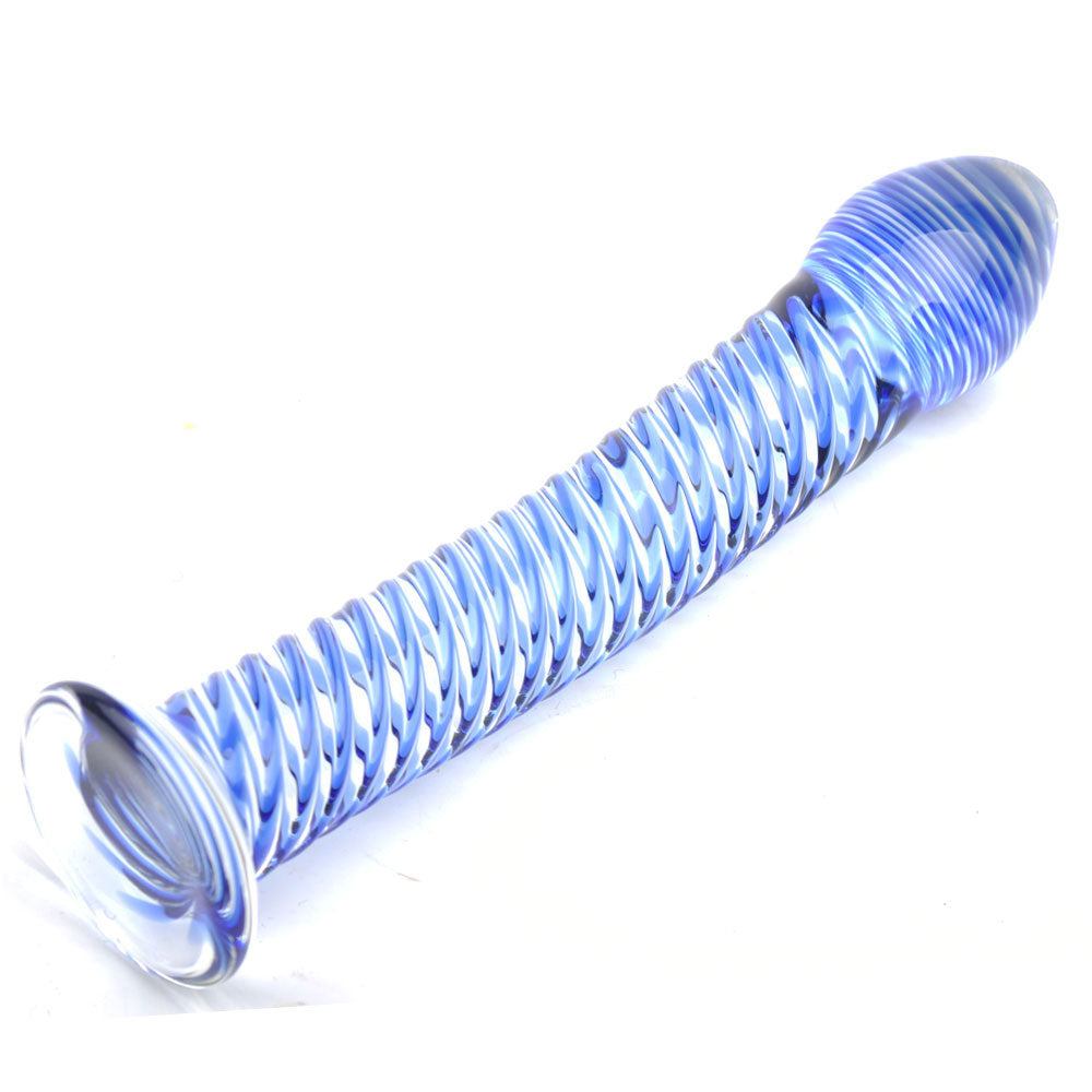Glass Dildo With Blue Spiral Design – Explore Enhanced Intimacy | Discreet UK Shipping
