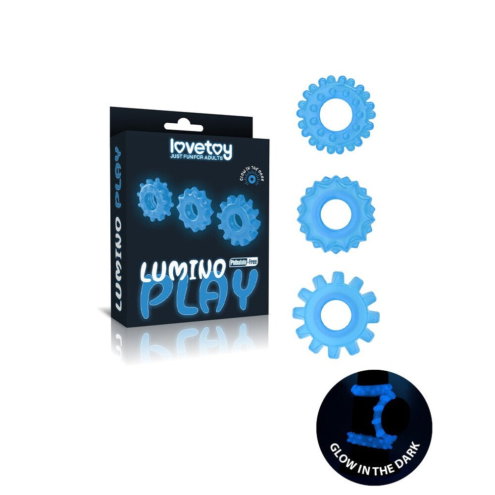 Lovetoy Glow In The Dark Lumino Play Cock Rings X3 – Explore Enhanced Intimacy | Discreet UK Shipping