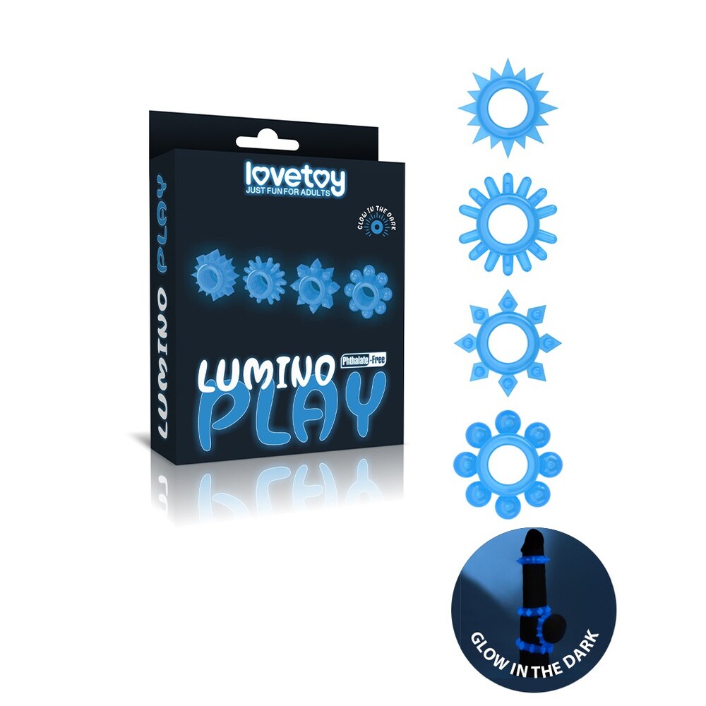 Lovetoy Glow In The Dark Lumino Play Cock Rings X4 – Explore Enhanced Intimacy | Discreet UK Shipping