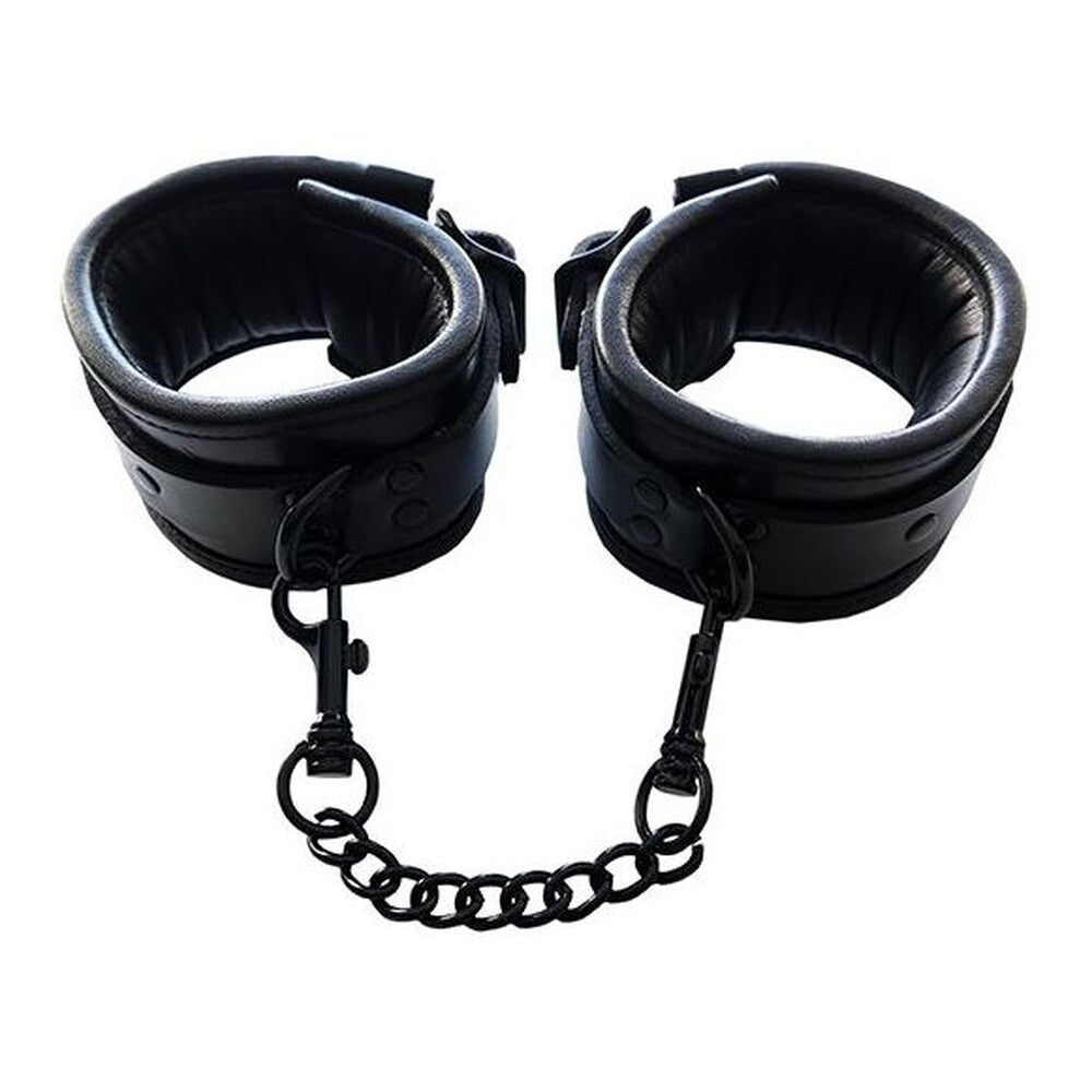 Rouge Padded Leather Ankle Cuffs Black – product image for adult pleasure and intimacy