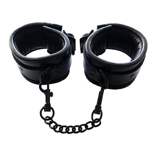 Rouge Padded Leather Ankle Cuffs Black – product image for adult pleasure and intimacy