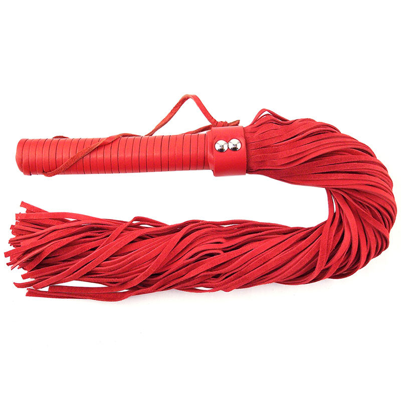 Rouge Garments Red Suede Flogger – product image for adult pleasure and intimacy