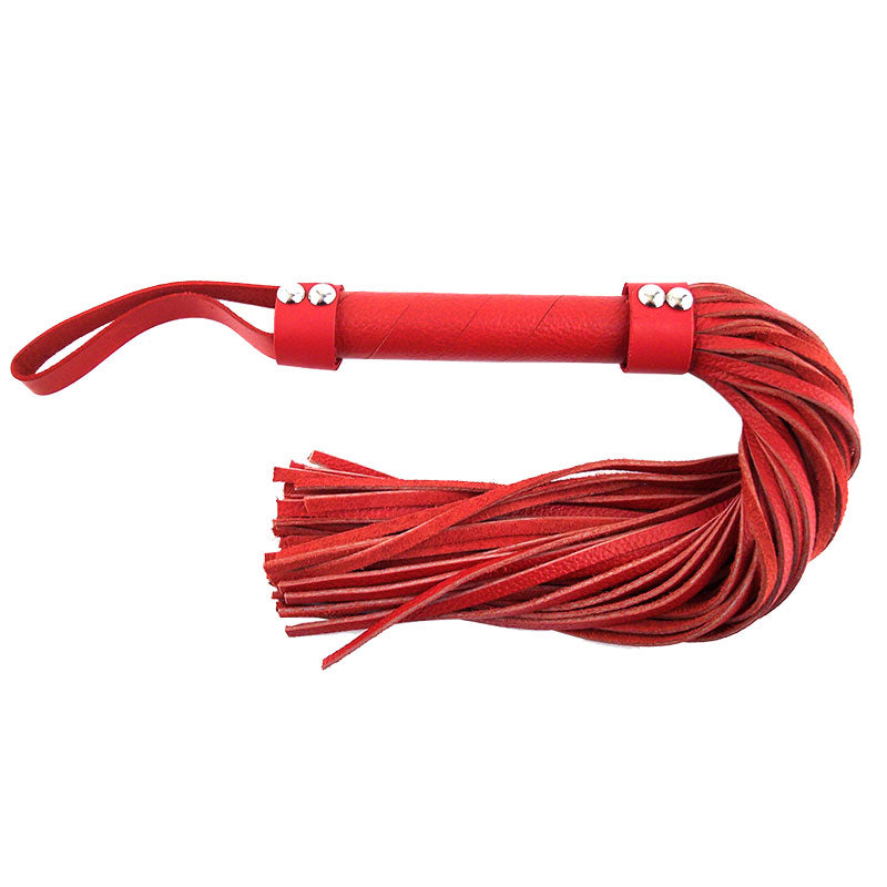 Rouge Garments Red Leather Flogger – product image for adult pleasure and intimacy