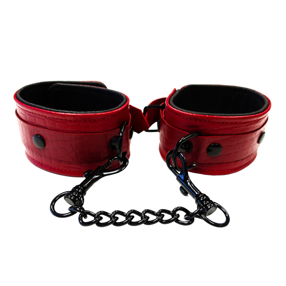 Rouge Garments Leather Croc Print Wrist Cuffs – product image for adult pleasure and intimacy
