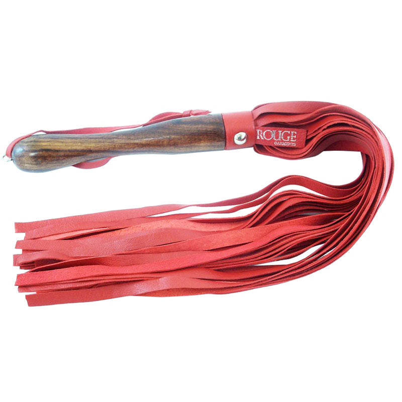 Rouge Garments Wooden Handled Red Leather Flogger – product image for adult pleasure and intimacy