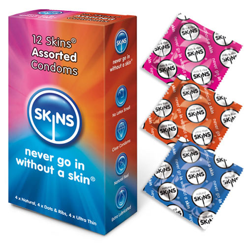 Skins Condoms Assorted 12 Pack – product image for adult pleasure and intimacy