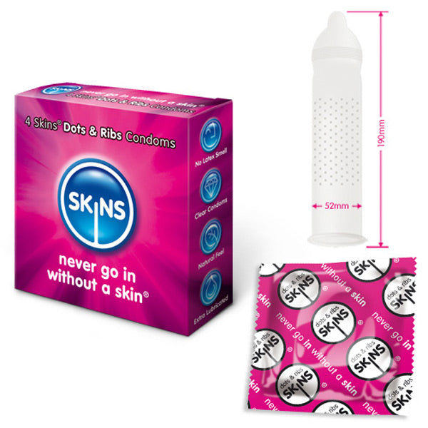 Skins Condoms Dots And Ribs 4 Pack – product image for adult pleasure and intimacy