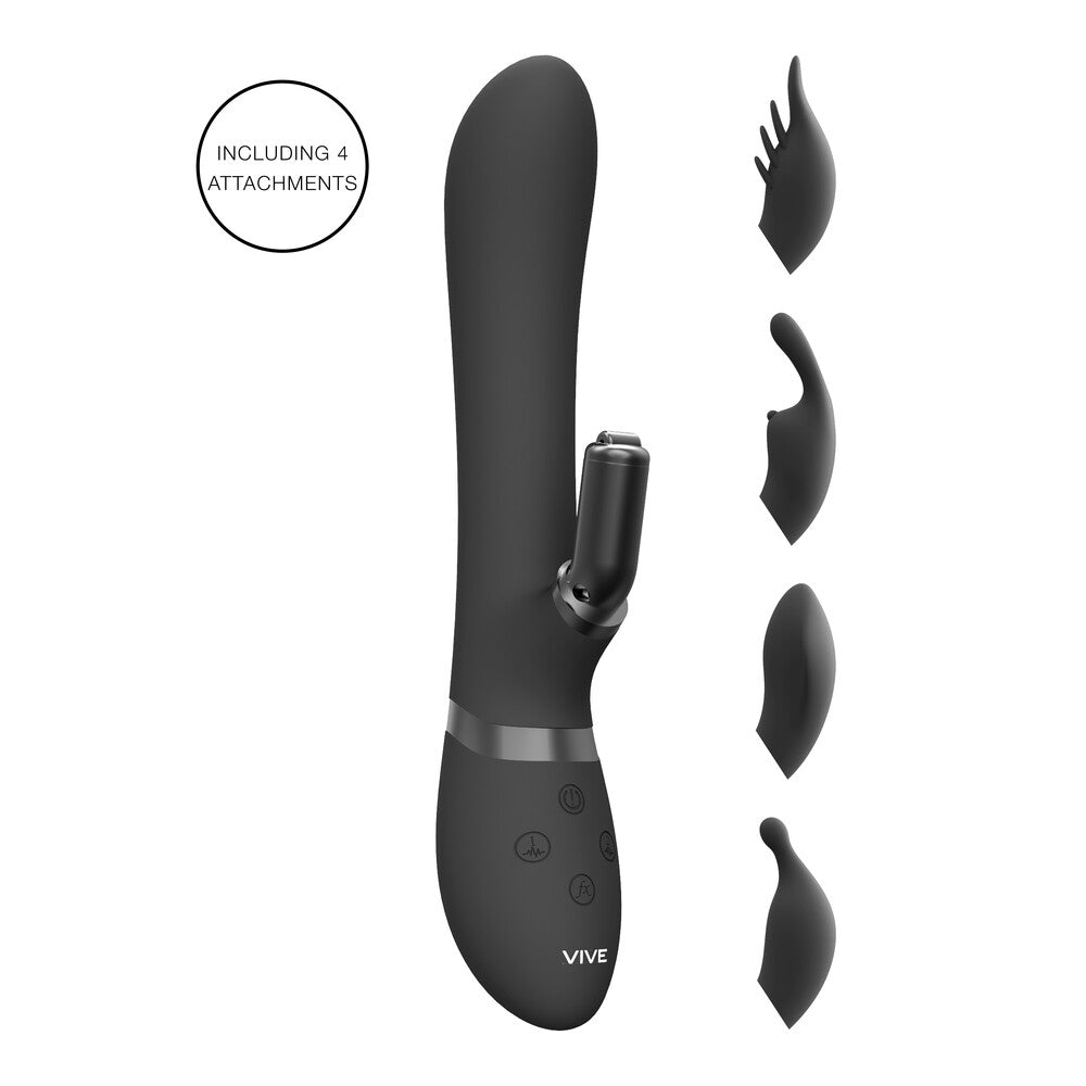 Vive Chou Double Action Interchangeable Rabbit Vibrator Black – powerful waterproof vibrator for intense pleasure