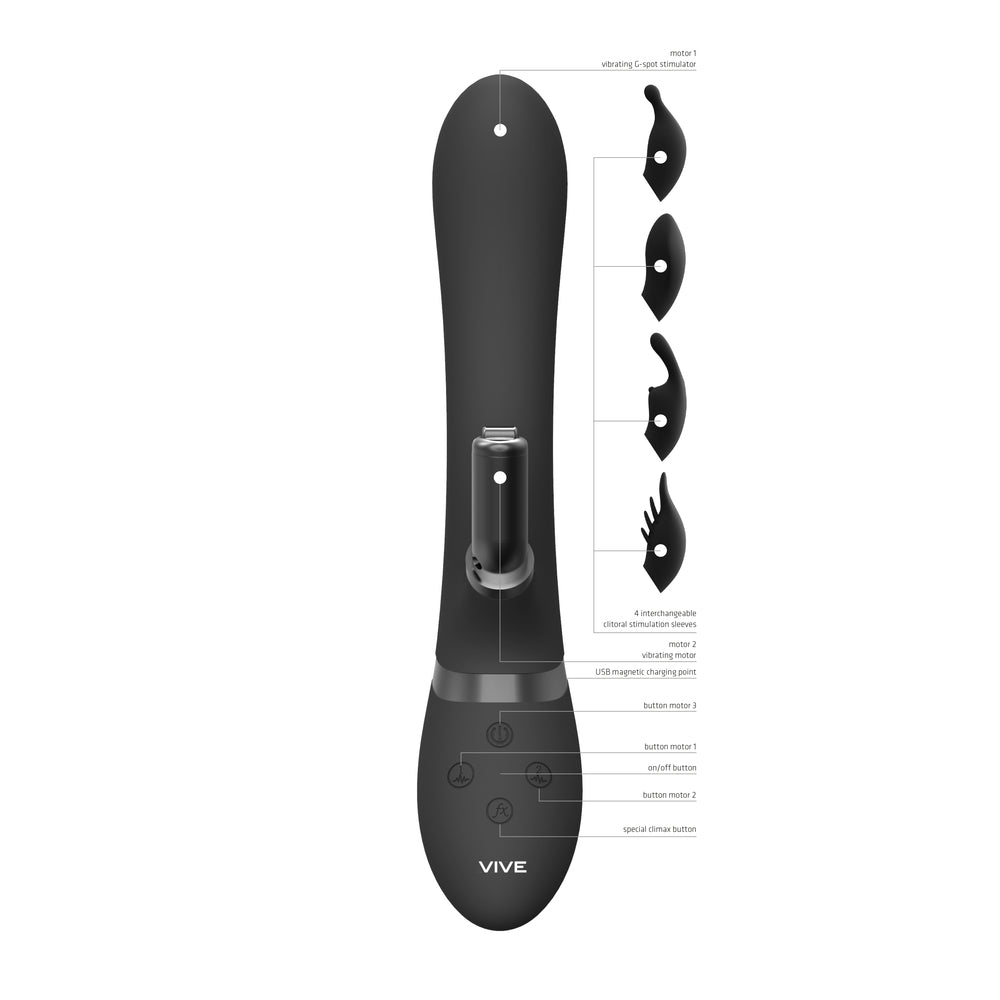 Vive Chou Double Action Interchangeable Rabbit Vibrator Black – Powerful Rechargeable Vibrator for Intense Pleasure | UK Exclusive