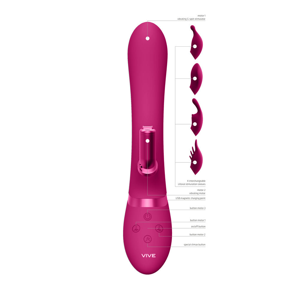 Vive Chou Double Action Interchangeable Rabbit Vibrator Pink – Powerful Rechargeable Vibrator for Intense Pleasure | UK Exclusive