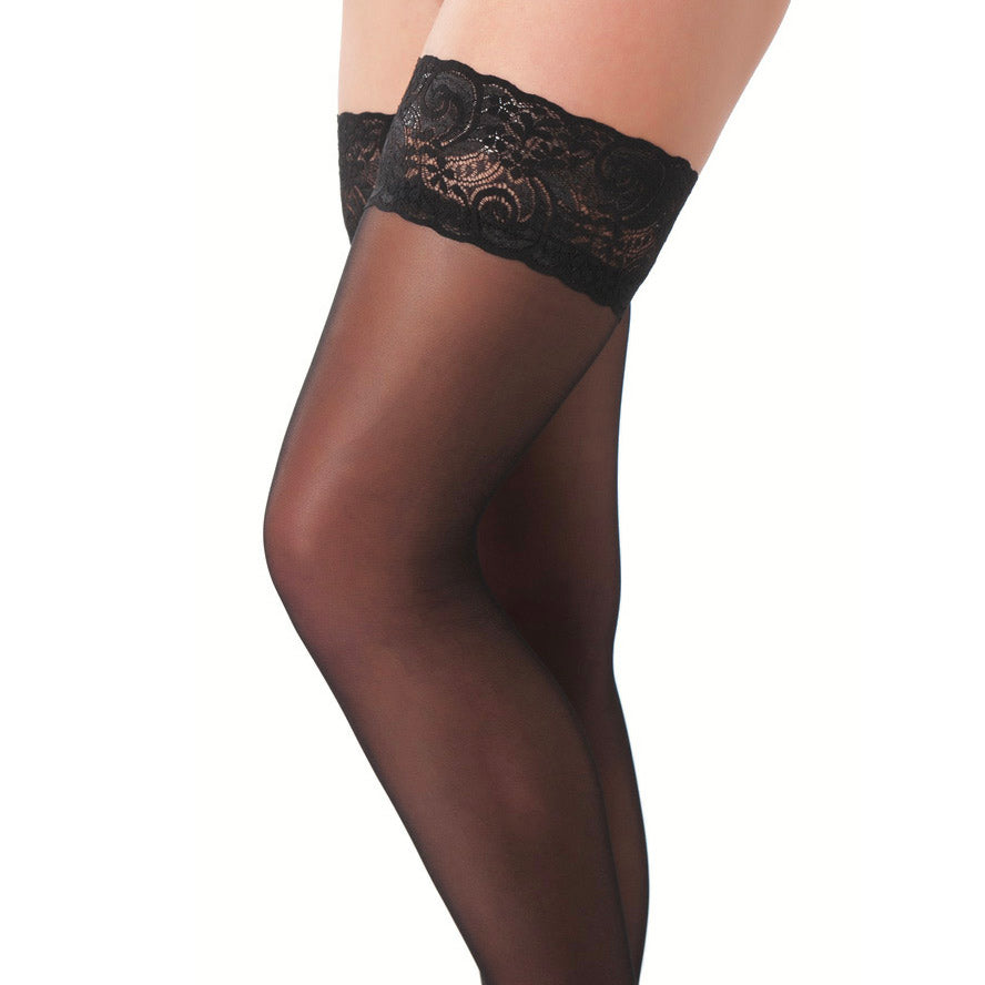 Black HoldUp Stockings With Floral Lace Top – product image for adult pleasure and intimacy