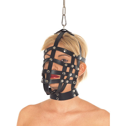Leather Muzzle Mask – fetish hood with breathable, stretchable design