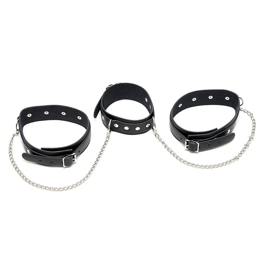 Leather Neck And Leg Chain Cuffs – product image for adult pleasure and intimacy