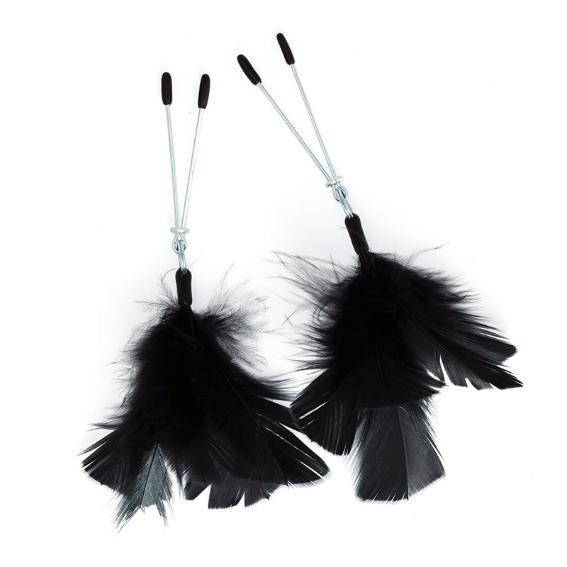 Black Feather Nipple Clamps – product image for adult pleasure and intimacy