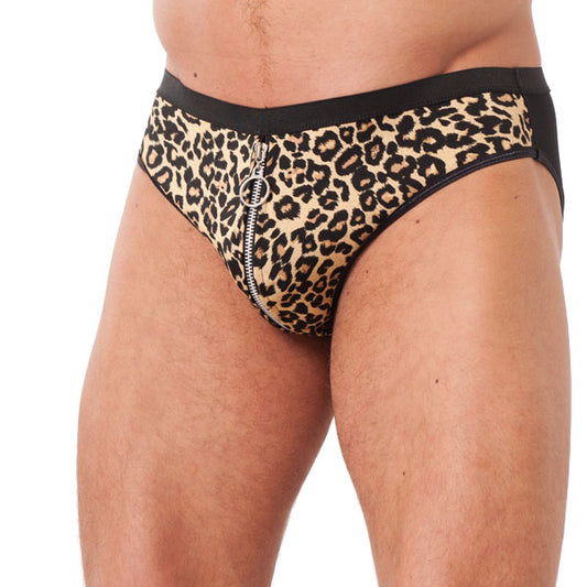 Mens Animal Print Briefs With Zipper