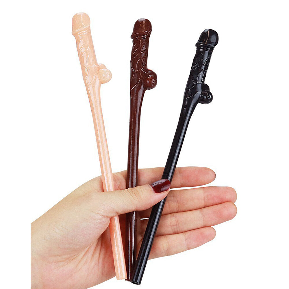 Lovetoy Pack Of 9 Willy Straws Black Brown And Pink