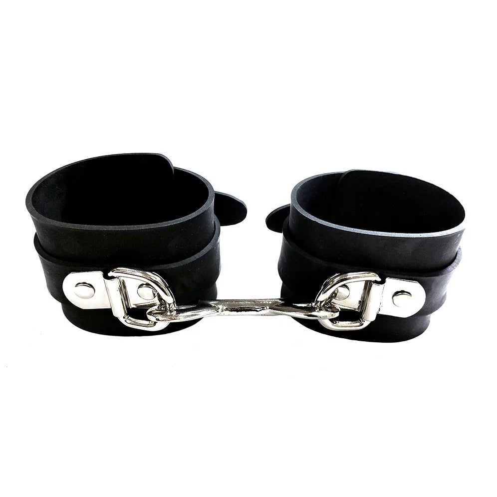 Rouge Garments Black Rubber Wrist Cuffs – product image for adult pleasure and intimacy