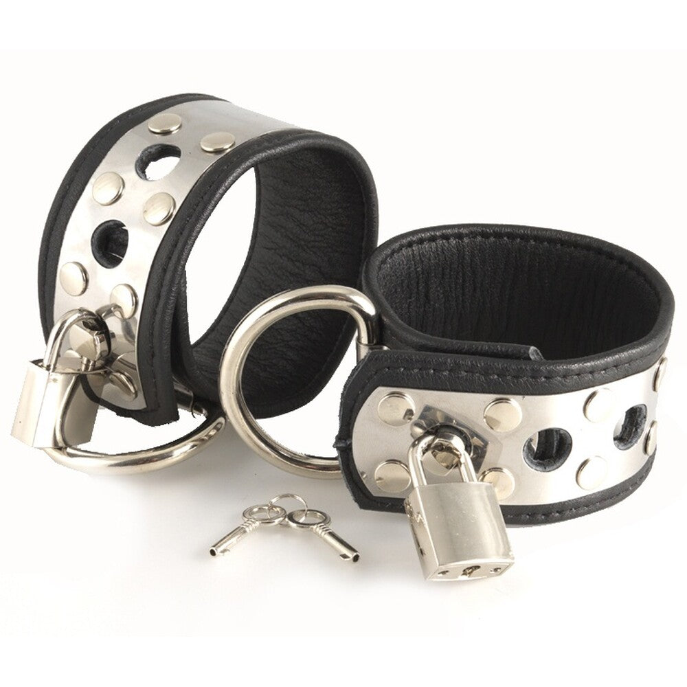 Leather Wrist Cuffs With Metal And Padlocks – product image for adult pleasure and intimacy